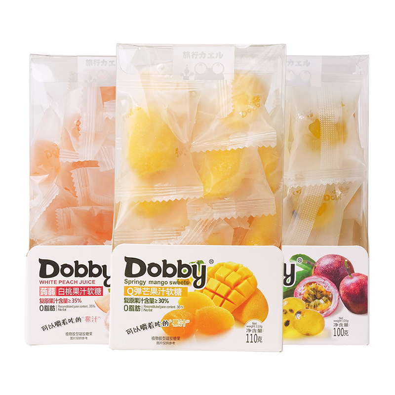 Dobby哆比蒟蒻白桃芒果百香果汁水果软糖100g*3盒网红小吃零食