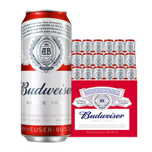 Budweiser/百威啤酒经典醇正450ml*18听红罐整箱熟啤酒