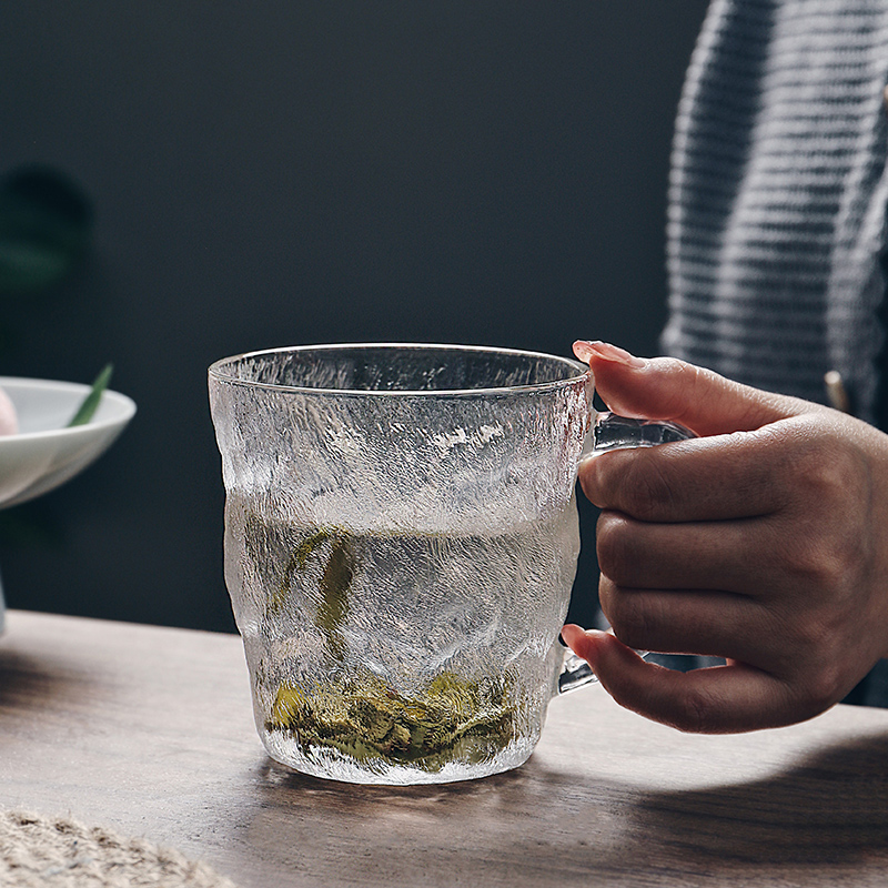 格娜斯冰川带把玻璃杯子家用客厅喝水杯果汁杯喝茶杯ins风牛奶杯