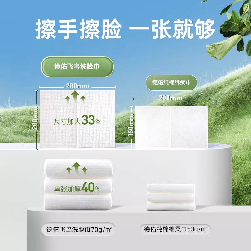 德佑一次性洗脸巾加大加厚飞鸟款洁面巾绵柔巾洗面巾抽取式擦脸巾 - 图0