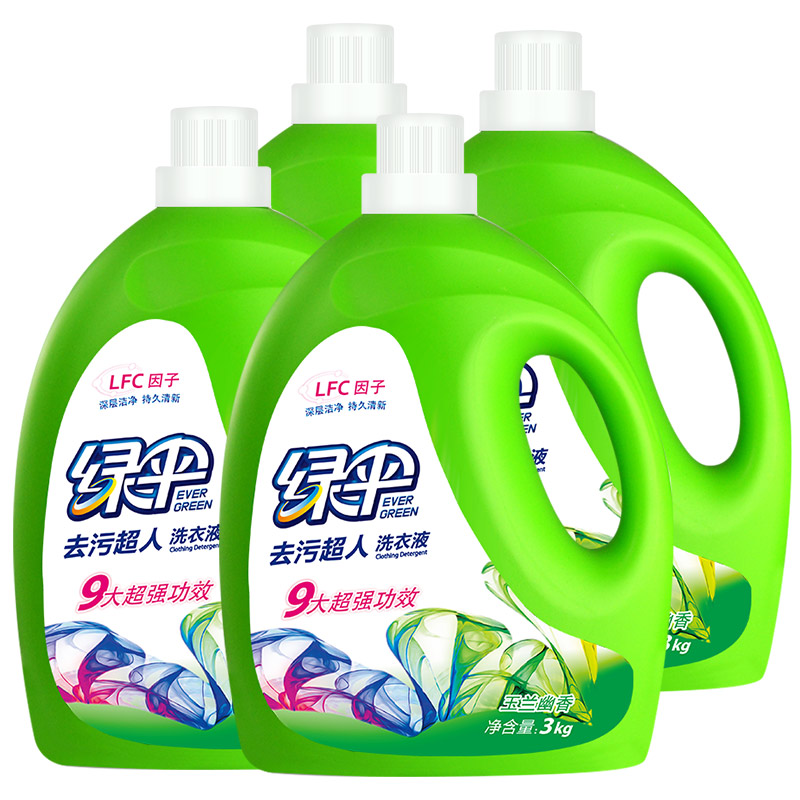 天猫超市绿伞洗衣液3kg*4瓶装护色深层洁净护理玉兰幽香 新老包装随机发货0