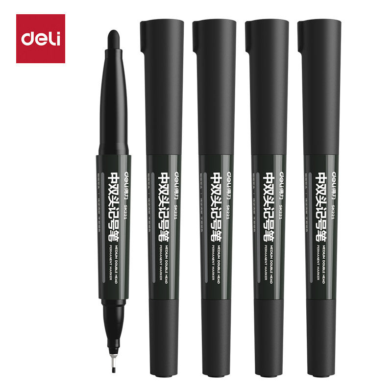 得力记号笔黑色粗细双头勾线笔标记油性防水不掉色中号美术描边笔,淘宝优惠券,粉丝福利购,淘宝优惠卷