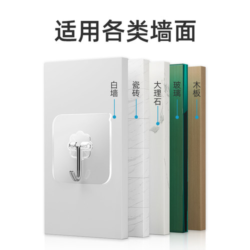优勤免打孔厨房挂钩粘胶强力承重墙壁门后挂钩无痕钉衣钩透明粘钩 - 图3