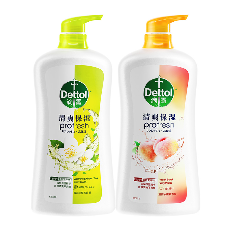 Dettol/滴露高保湿沐浴露清甜蜜桃950g+茉莉绿茶950g共2瓶