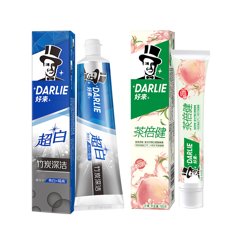 DARLIE好来(原黑人)牙膏初萃茶白桃超白竹炭300g平衡口腔酸碱套装 - 图0