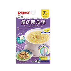 Pigeon/贝亲瘦肉南瓜宝宝辅食粥80g7个月+婴幼儿出行便携隔水加热