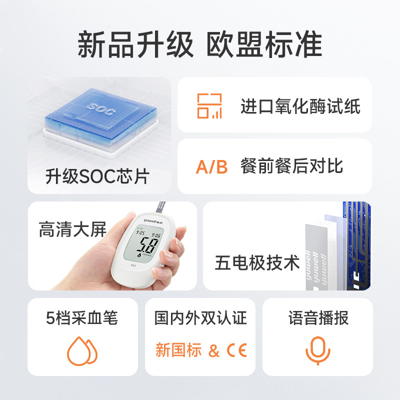 鱼跃582高精准家用血糖仪测试仪器试纸套装