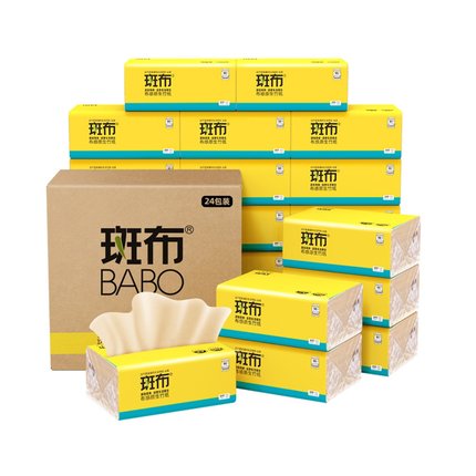 BABO 斑布 BASE系列 竹浆布感原生本色抽纸 3层*90抽*24包