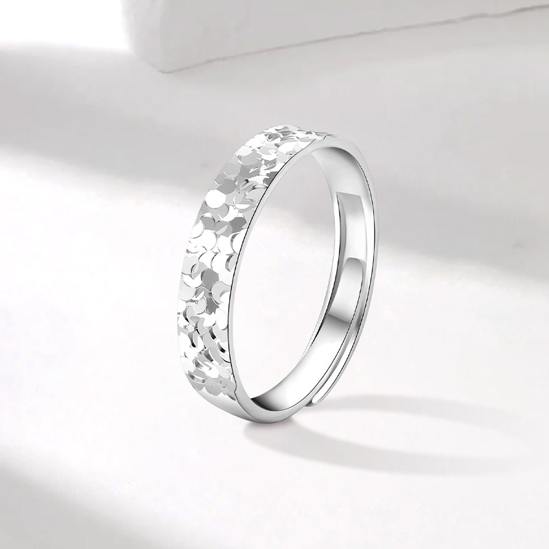 Mengjinyuan Pure Silver Crushed Ice Ring for Men and Women Couples