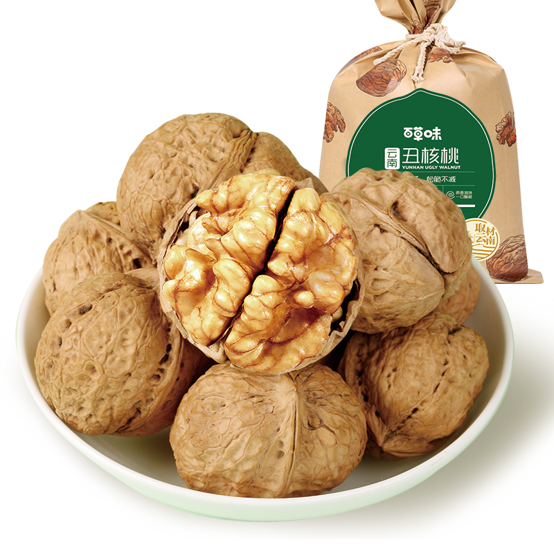 天猫超市包邮【百草味-云南丑核桃1000g/20袋】薄皮壳坚果核桃 纸皮零食3