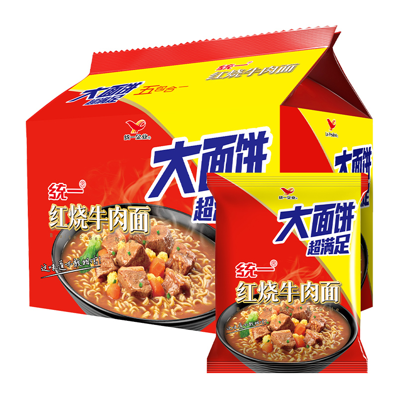 统一方便面大面饼红烧牛肉面136g*5袋泡面夜宵代餐实惠宿舍速食 - 图0