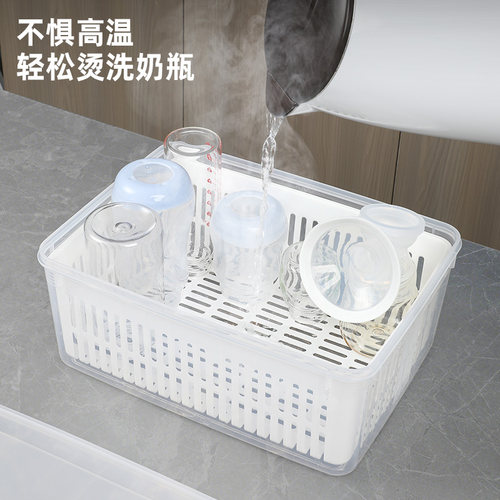 日本洗奶瓶专用盆沥水婴儿收纳盒宝宝食品级PP吸奶器清洗杀菌消毒 - 图1