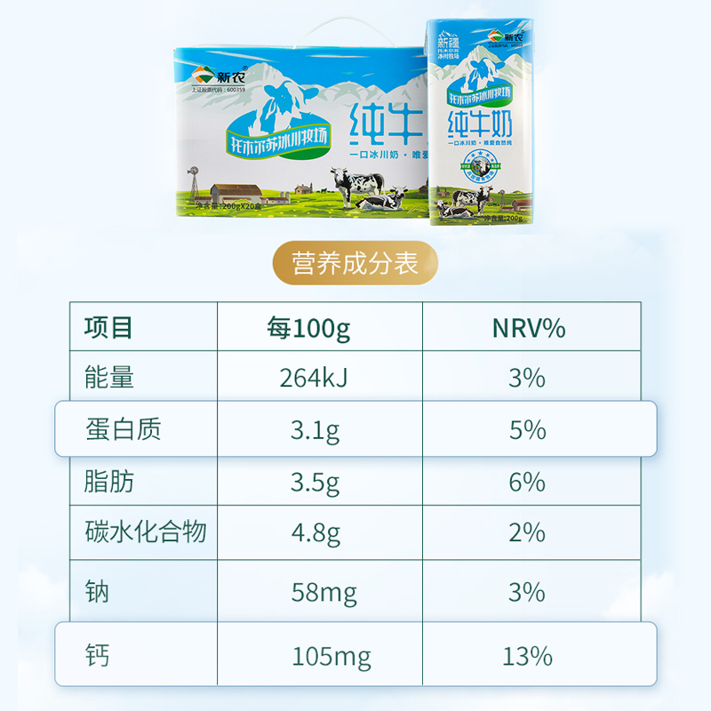 新农纯奶冰川砖纯牛奶200g*20盒全脂儿童成人营养早餐奶整箱 - 图3