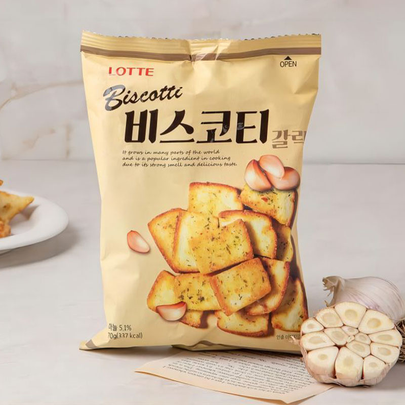 韩国进口乐天蒜香烤面包片70g*3酥性饼干烤馍片非油炸膨化食品 - 图1