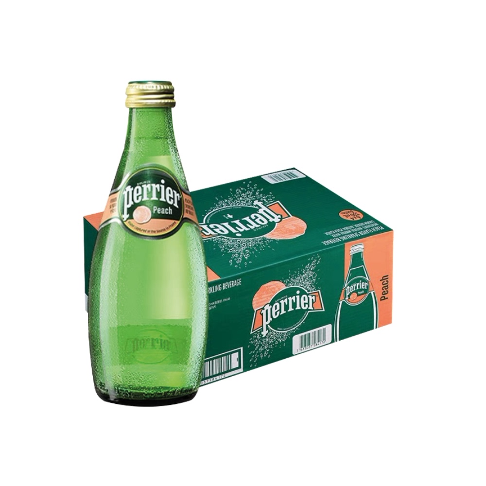 法国进口Perrier/巴黎水饮用矿泉水无糖桃子味气泡水330ml*24瓶