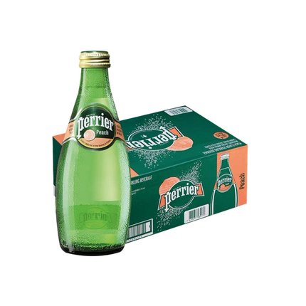 进口法国巴黎水Perrier无糖气泡水矿泉水饮料桃子味330ml*24瓶