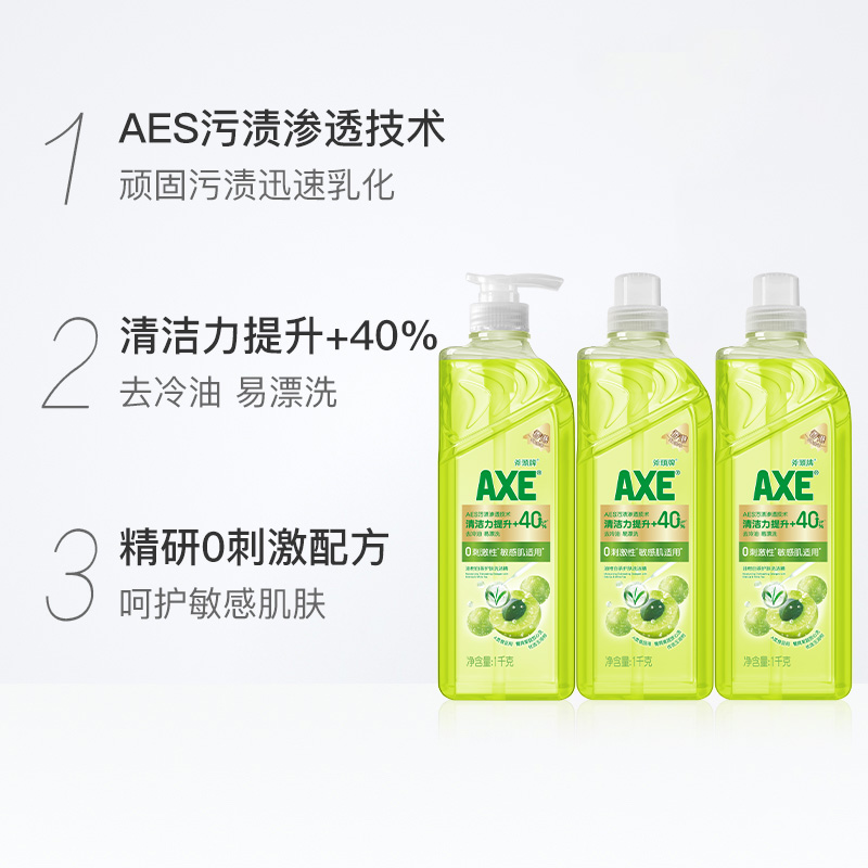 AXE/斧头牌油柑白茶护肤洗洁精1kg*3AES污渍渗透技术清洁力提升-图2