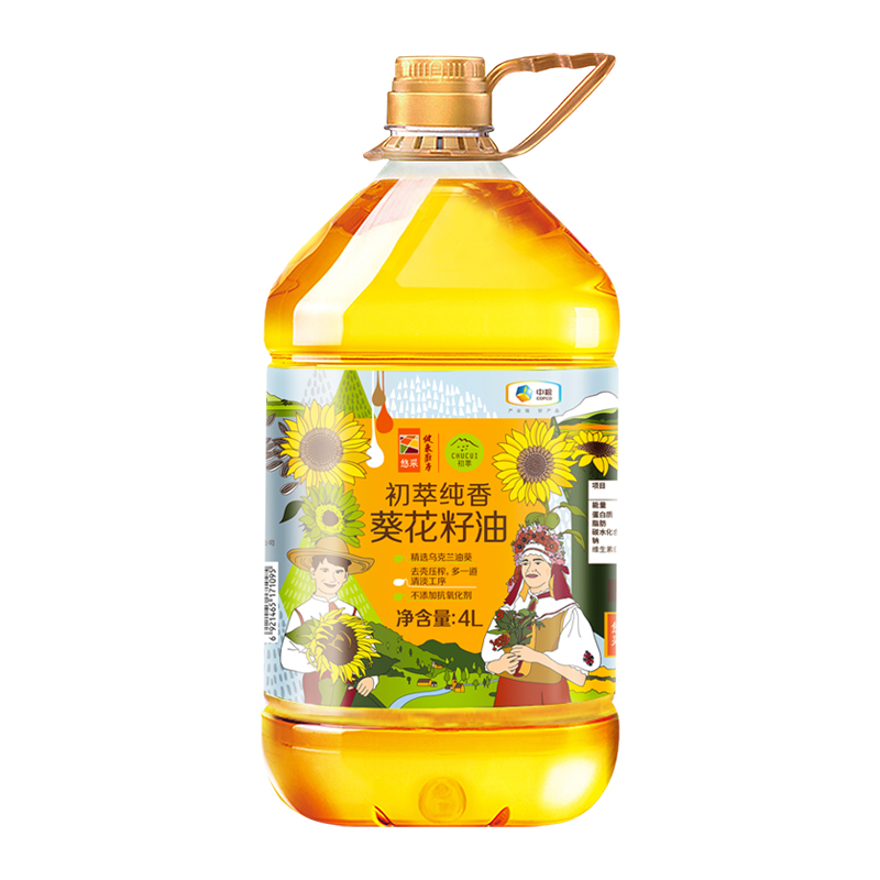 中粮初萃食用油纯香葵花籽油4L*1桶去壳物理压榨营养家用桶装-图0