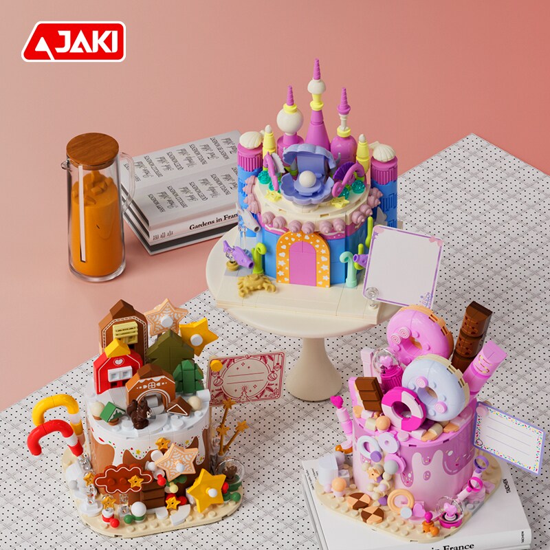 JAKI佳奇生日蛋糕积木12岁女孩系列手工益智玩具拼装摆件儿童礼物