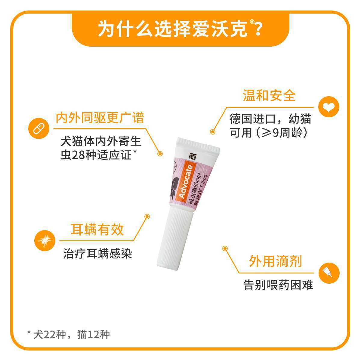 德国拜耳爱沃克耳螨宠物驱虫药猫用体内外一体滴剂＞4kg0.8ml*6支 - 图0