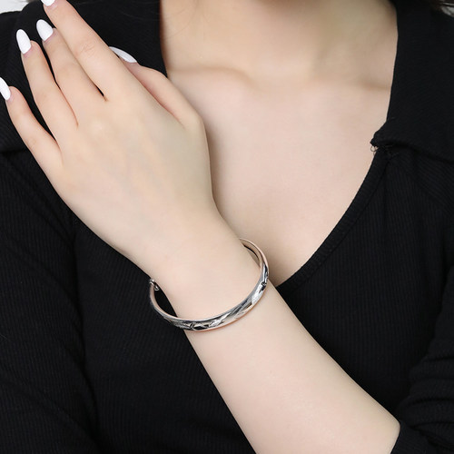 老银匠s999足银手镯实心妈妈款女士推拉式纯银镯子银饰送女友礼物 - 图0