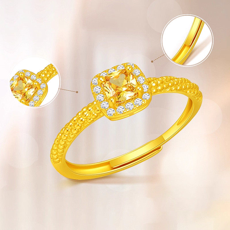 S925银小方糖戒指开口女款黄钻纯银饰品七夕情人节礼物,淘宝优惠券,粉丝福利购,淘宝优惠卷