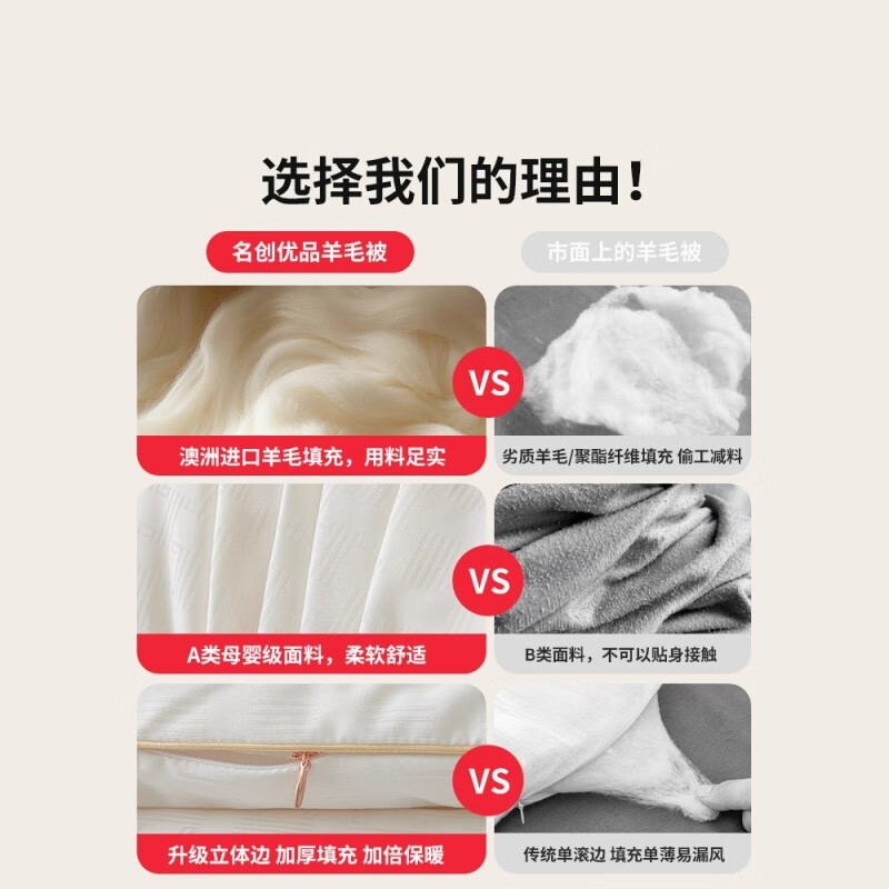 名创优品羊毛被子100羊毛冬被芯棉被加厚保暖秋冬季进口羊绒驼绒 - 图3