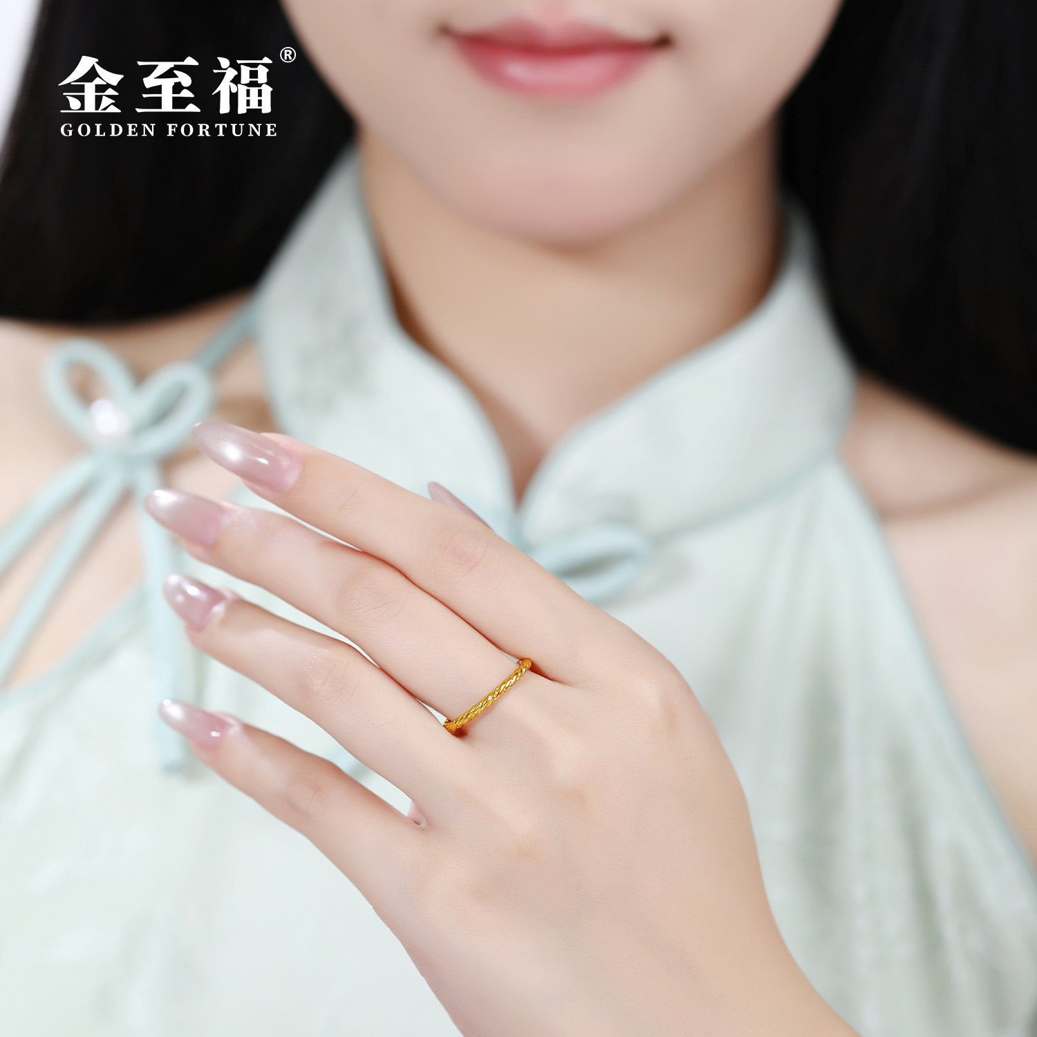 Jinzhifu twist gold ring women's gold 5D hard gold Möbius ring small gram heavy ring birthday gift