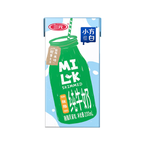 三元小方白脱脂纯牛奶200ml*24盒