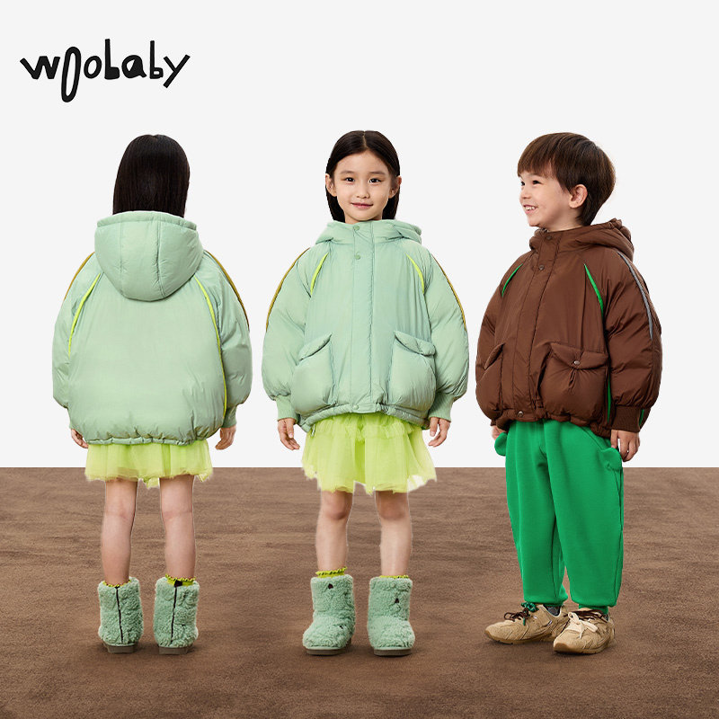 800蓬95白鸭绒|woobaby儿童羽绒服男女童24冬季新款连帽上衣外套,淘宝优惠券,粉丝福利购,淘宝优惠卷