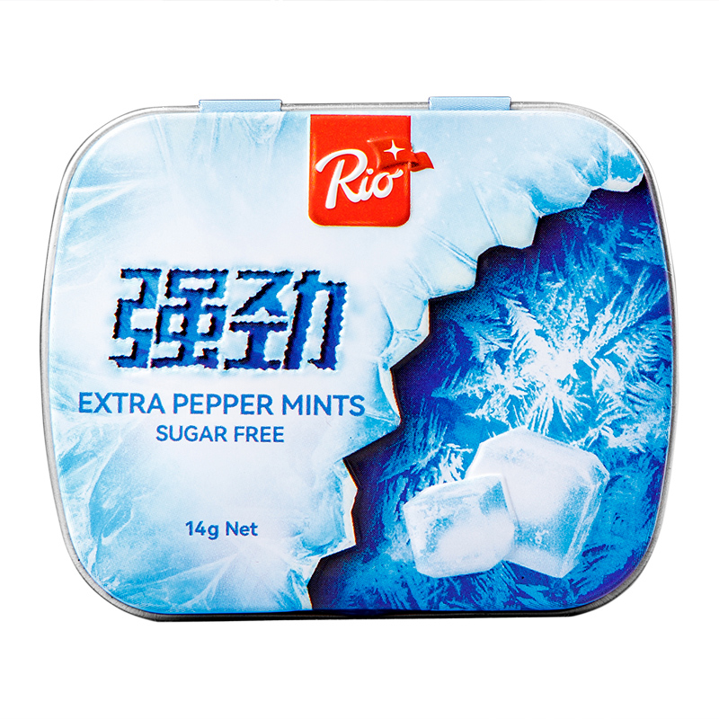 Rio无糖薄荷糖强劲清凉味14g清新口气铁盒口香糖冰凉脱困糖男零食