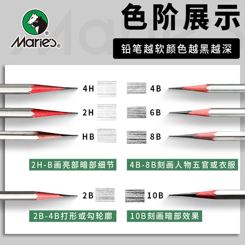 马利牌美术专用素描铅笔初学者炭笔专业绘画笔HB2H4H/2B4B6B8B10B - 图1