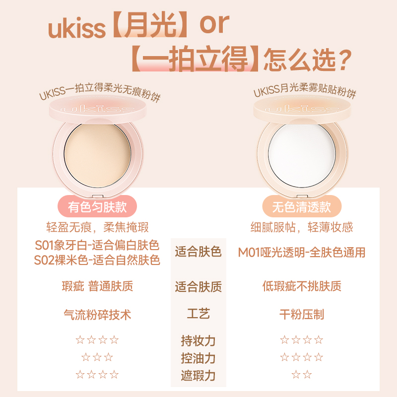 【下拉详情领优惠】UKISS蜜粉饼定妆补妆持久控油防水防汗不脱妆