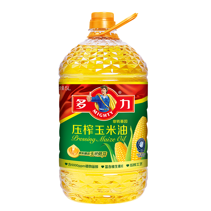 多力压榨玉米食用油5L/桶非转基因含植物甾醇香醇不油腻玉米油