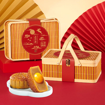 五芳斋月饼礼盒情韵五芳640g竹篮送礼利器
