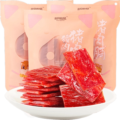 三只松鼠猪肉脯猪肉干100g*3袋熟食小吃休闲办公室零食靖江特产