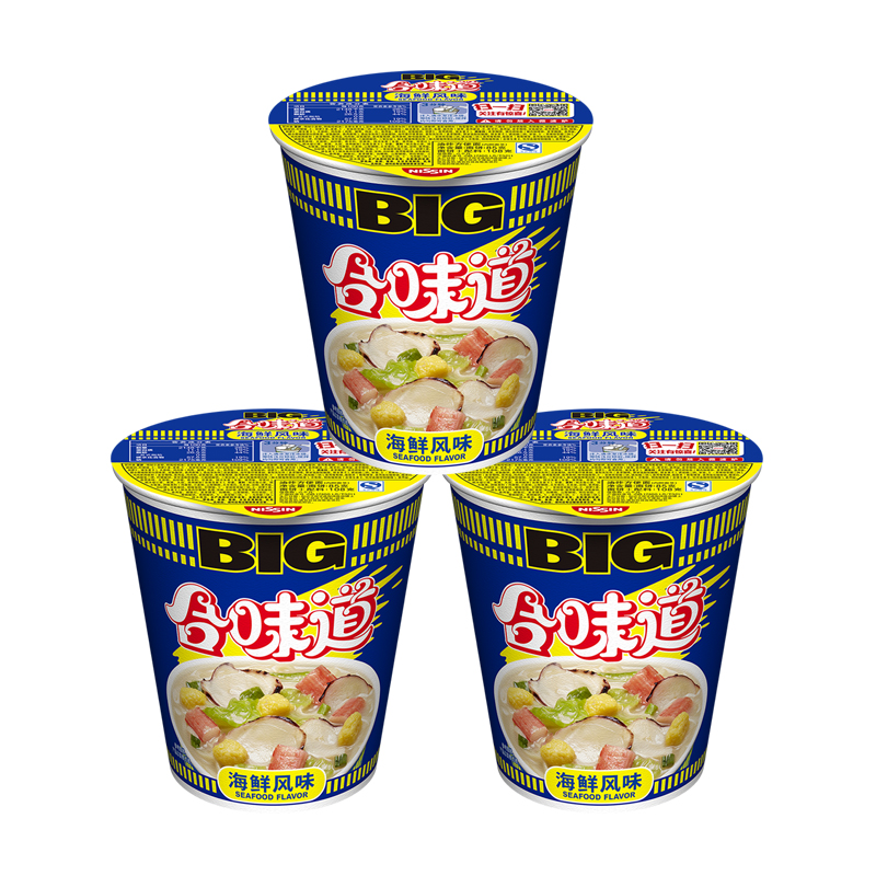 NISSIN/日清方便面大杯合味道海鲜风味代餐零食夜宵泡面108g×3杯 - 图0