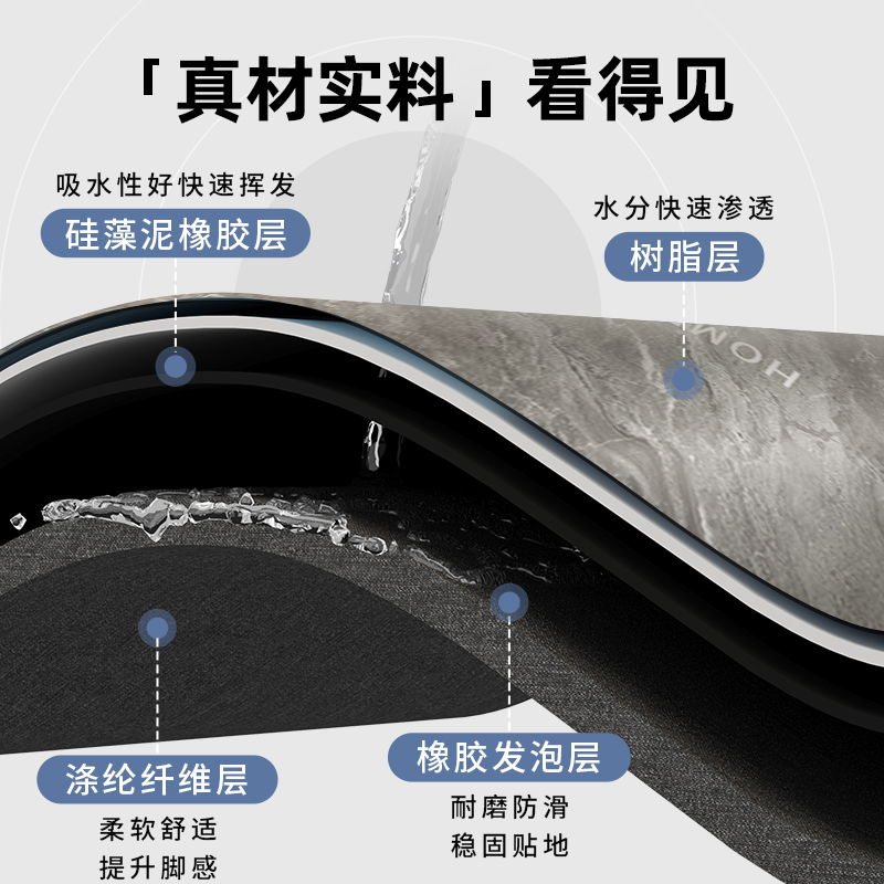 优勤卫生间地垫浴室硅藻泥吸水防滑脚垫厕所洗手间进门口入户垫子