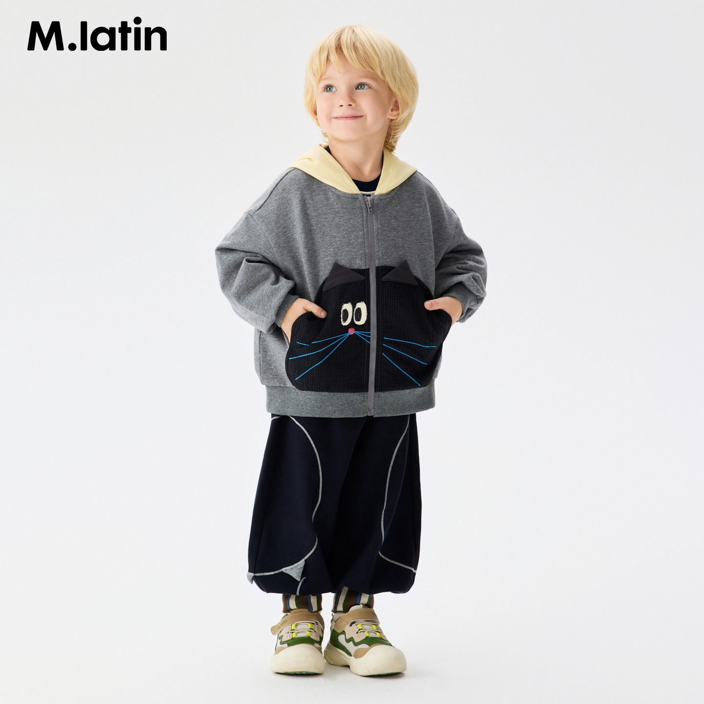 马拉丁童装儿童外套26春新款男小童云朵猫猫撞色拼接立体耳朵,淘宝优惠券,粉丝福利购,淘宝优惠卷