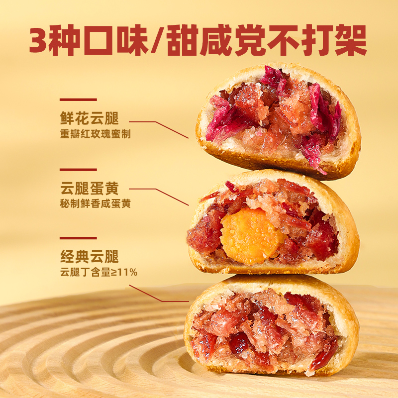 潘祥记月饼云腿小饼200g中式糕点心云南特产火腿月饼蛋黄零食小吃 - 图1