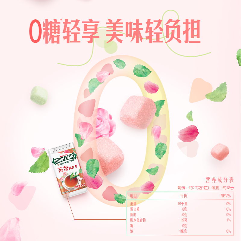 【白鹿同款】绿箭口香糖果茶立方0糖玫瑰乌龙茶约18粒40g*1瓶清新 - 图3