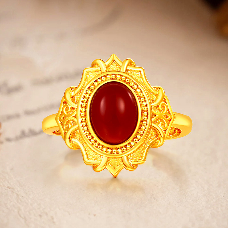 梦金园S925银红玛瑙戒指女活口可调节宝石镶嵌指环银饰送女友礼物,淘宝优惠券,粉丝福利购,淘宝优惠卷