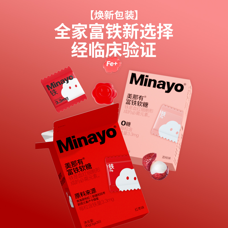 Minayo 美那有富铁软糖含铁30颗 4盒装女孕妇适用荔枝味0糖0脂 - 图1