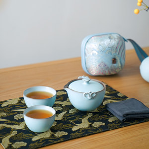 万仟堂快客杯陶瓷一壶二杯带便携包旅行茶具家用送礼称心如意