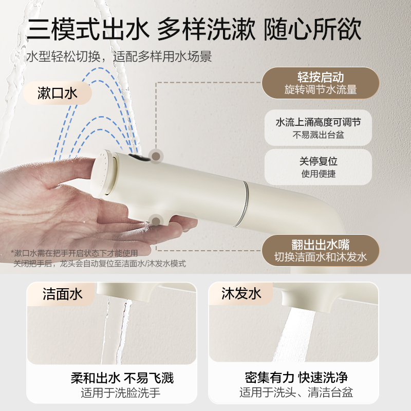 恒洁抽拉龙头卫生间洗手台面盆龙头冷热水多功能出水家用水龙头 - 图1