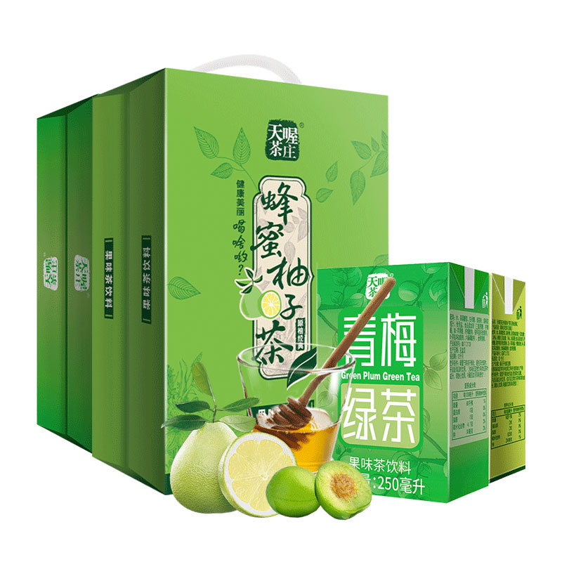 天喔蜂蜜柚子茶+青梅绿茶双拼口味250ml*32盒整箱茶饮料量贩囤货 - 图0