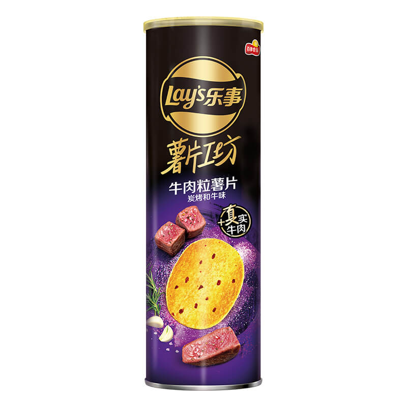 Lay's/乐事薯片工坊牛肉粒薯片炭烤和牛味90克x1罐小吃凑单零食 - 图0