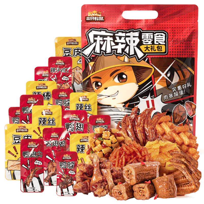 三只松鼠麻辣大礼包500g*1袋鸭脖 够实汇超市猪肉类