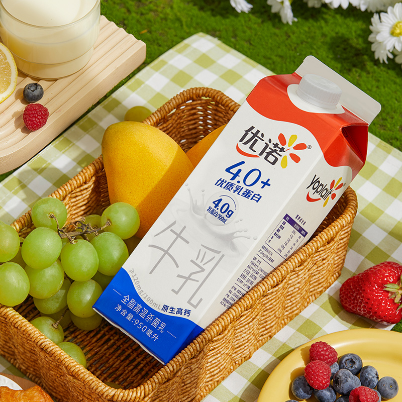 yoplait优诺新鲜早餐奶4.0+优质乳蛋白原生高钙纯牛奶950ml*3盒