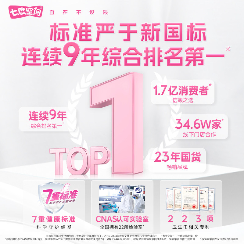 【下拉享优惠】七度空间卫生巾少女超薄纯棉姨妈巾加长日夜用防漏